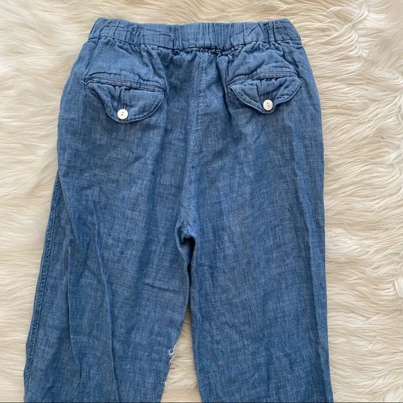 Free People Blue Chambray Ankle Crop Pants Linen Blend - Picture 7 of 12